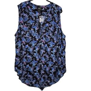 Disney Stitch NWOT Top Blouse Womens 3 Tropical Blue Black  Sleeveless Hawaiian